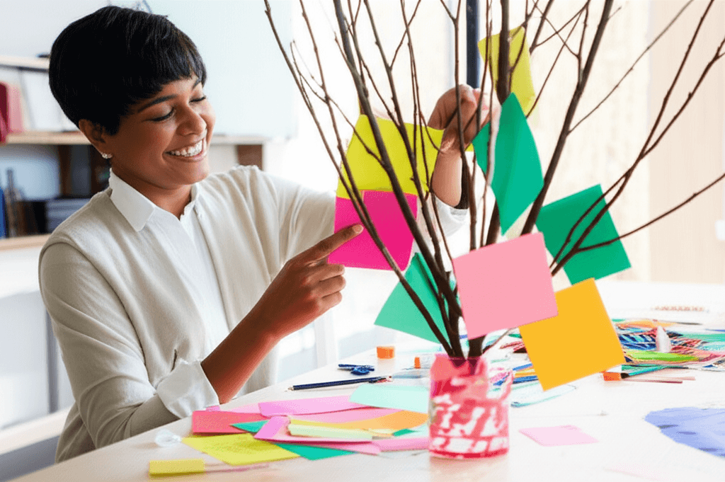 Parent participating in a craft activity